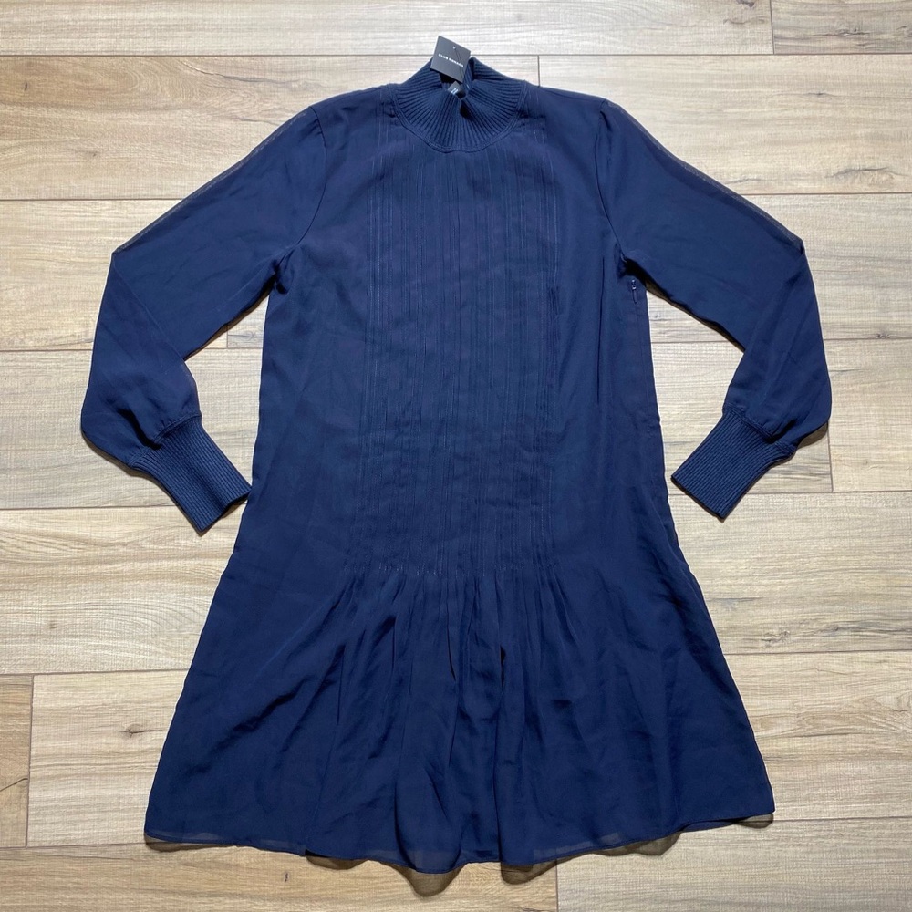 Club Monaco Womens Pintuck Rib Dress Size 4‎ Blue Relaxed Fit Mockneck